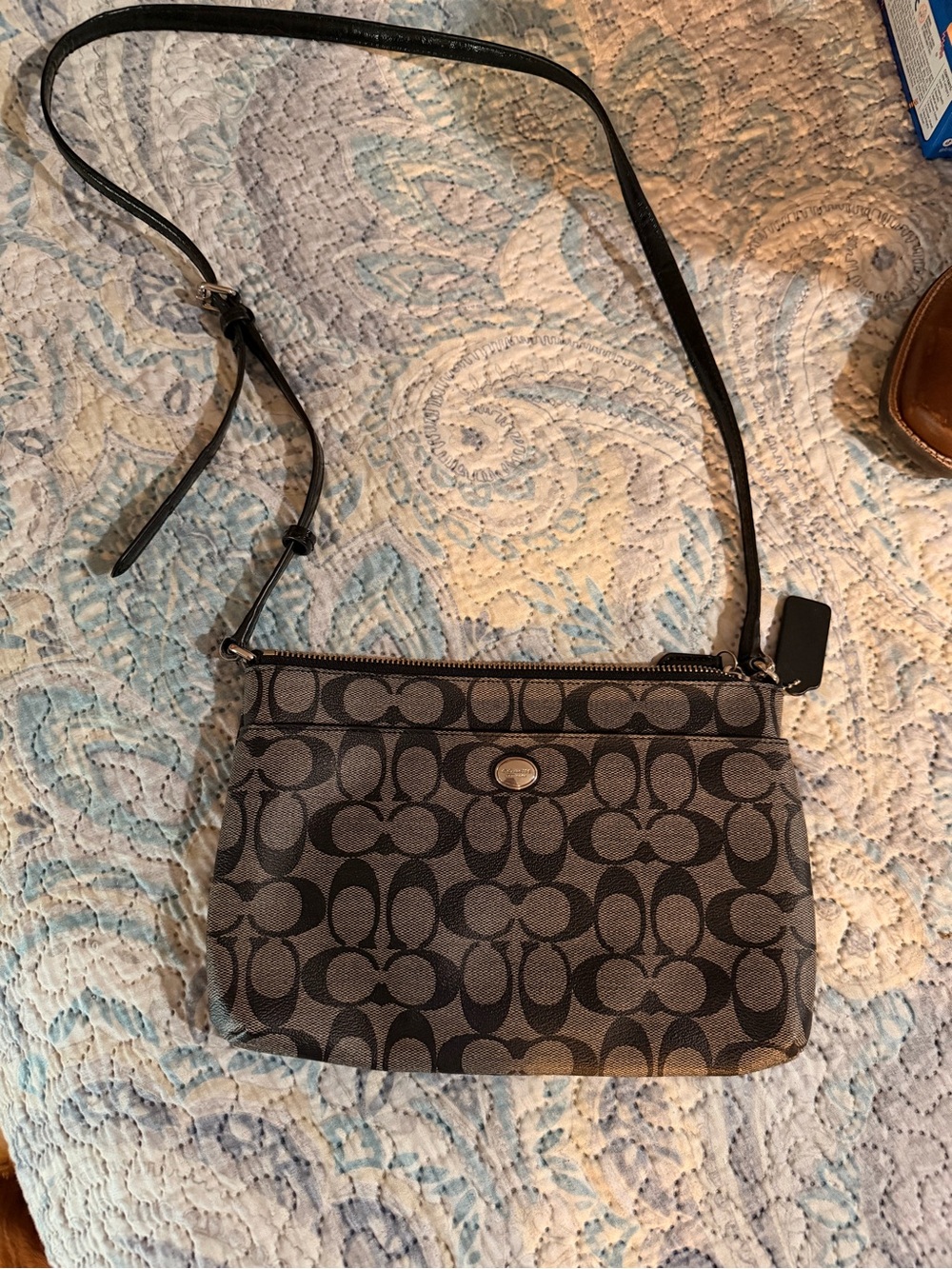 Coach Black and Gray Signature Canvas Crossbody